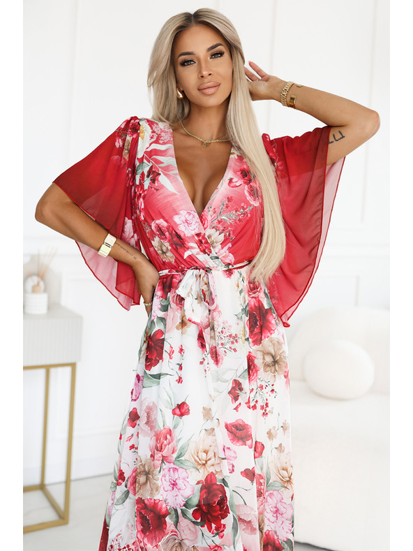 numoco Леки прегъващи се макси рокля с цветен десен червена роза