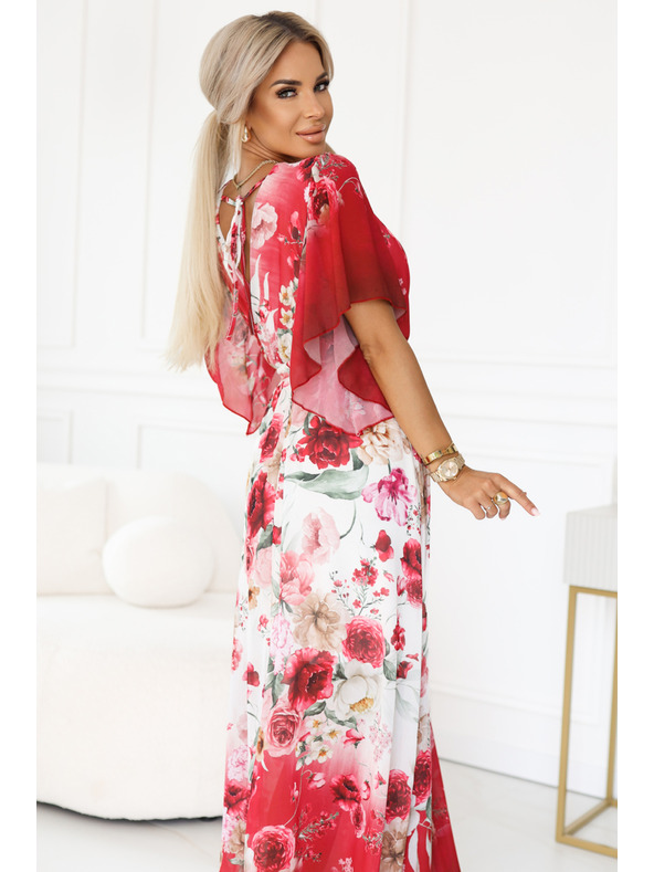 numoco Леки прегъващи се макси рокля с цветен десен червена роза