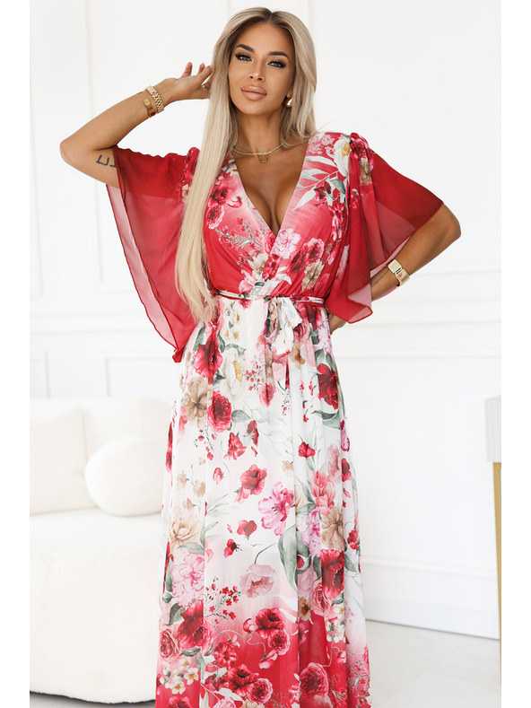 numoco Леки прегъващи се макси рокля с цветен десен червена роза