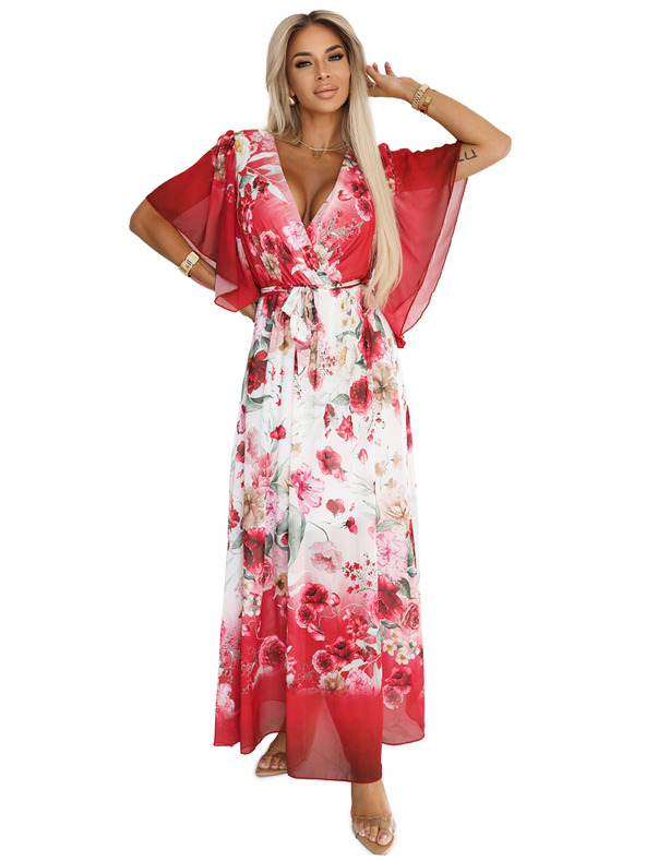 numoco Леки прегъващи се макси рокля с цветен десен червена роза