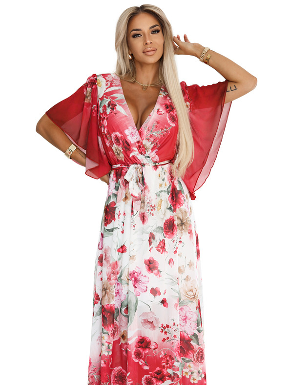 numoco Леки прегъващи се макси рокля с цветен десен червена роза