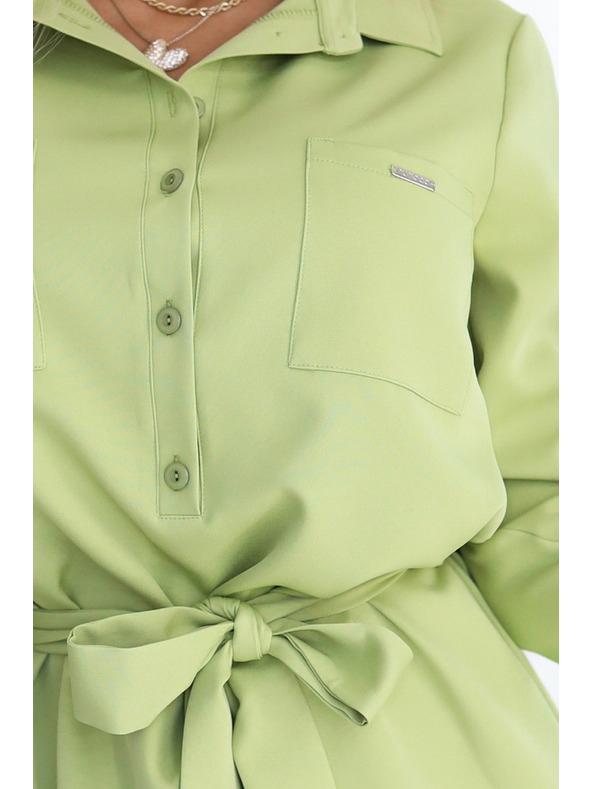 numoco Ризообразна оливена рокля CAMILLE с джобове и връзване