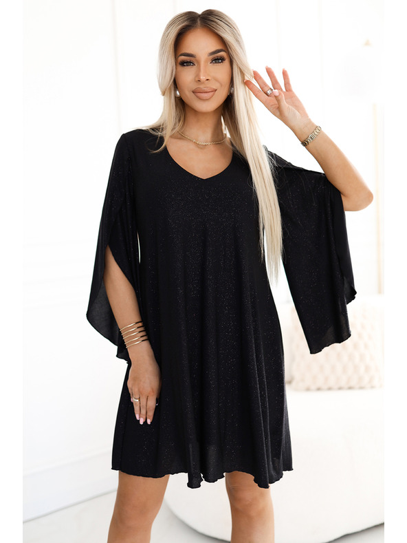numoco Елегантна рокля с ръкави тип пеперуда - черна с брокат