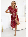 numoco Съблазнителни бордо рокля с бели точки и декоративен колан