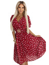 numoco Съблазнителни бордо рокля с бели точки и декоративен колан