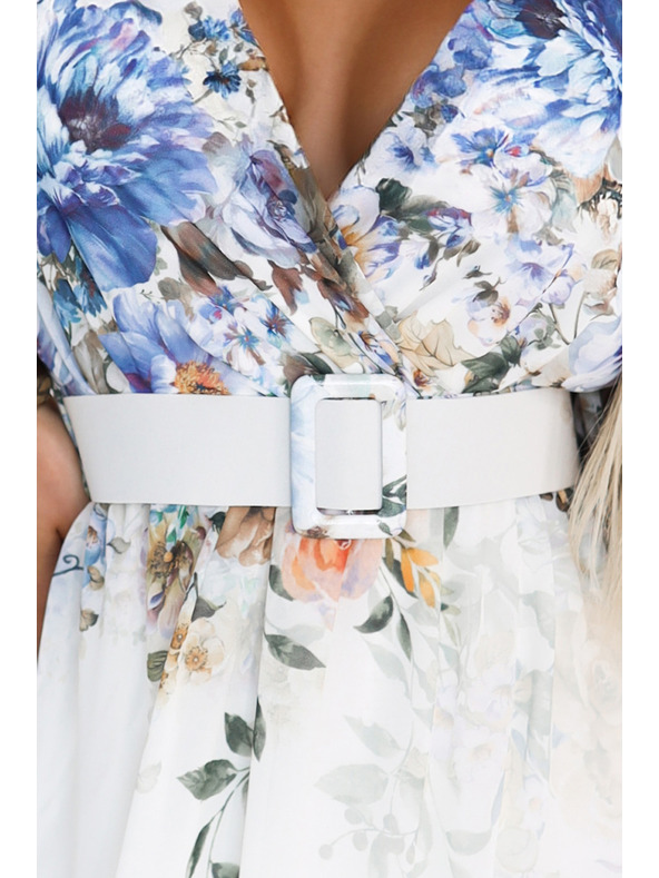 numoco Леки макси рокля CELINA с V-образно деколте, колан и цветен омбре десен