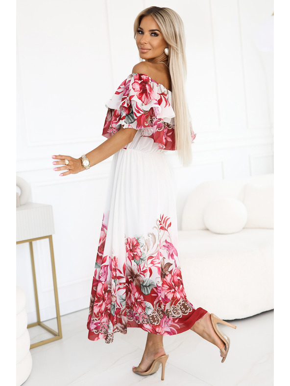 numoco Дълга лятна рокля с цветен червен омбре десен