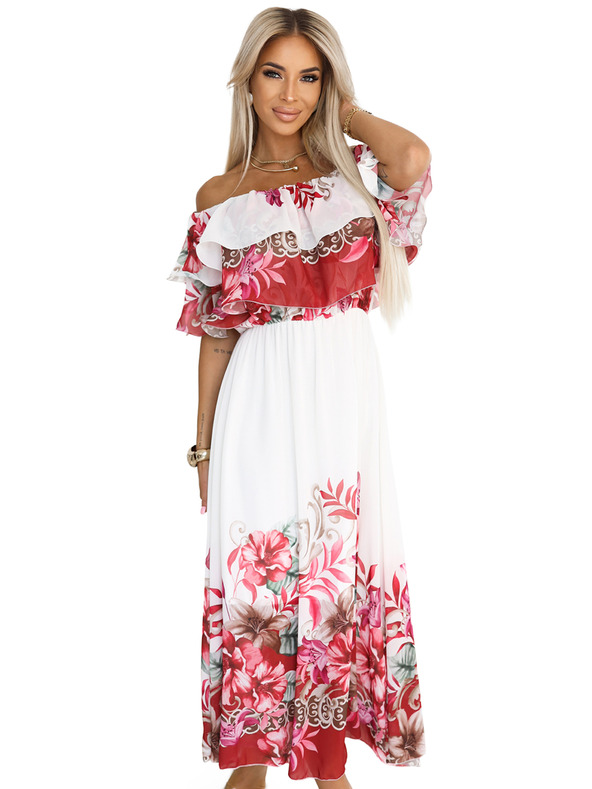 numoco Дълга лятна рокля с цветен червен омбре десен