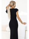 numoco Ослепителни дълги черни рокля IRINA с брокат, с прегъната деколте и цепка