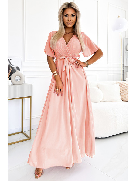 numoco Дълга рокля с плисиран деколте и връзване