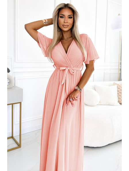 numoco Дълга рокля с плисиран деколте и връзване