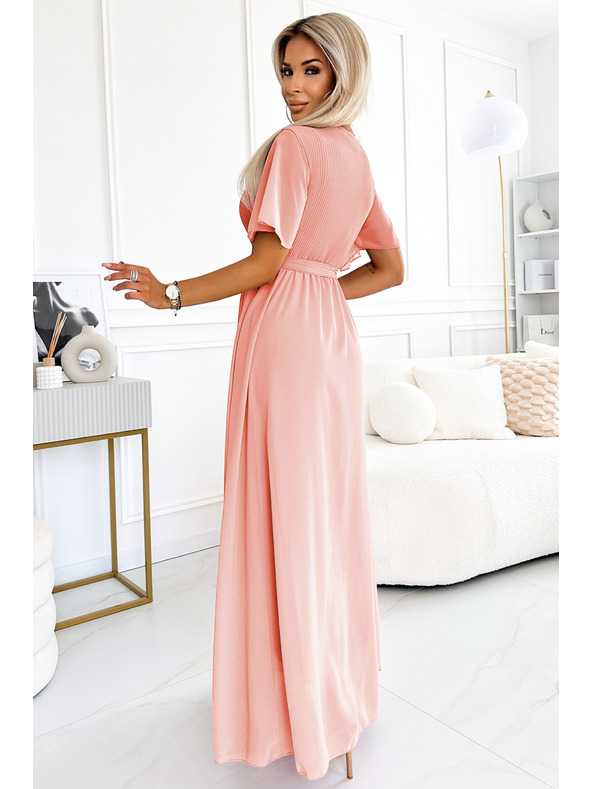 numoco Дълга рокля с плисиран деколте и връзване