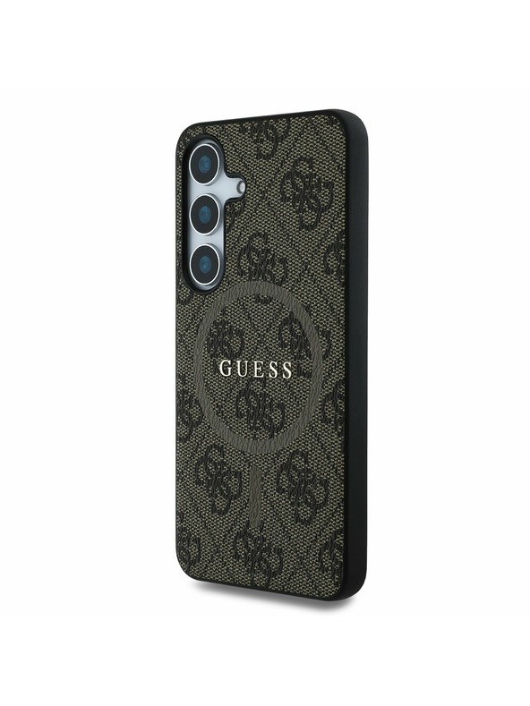 Guess Guess PU кожен 4G цветен пръстен MagSafe заден калъф за Samsung Galaxy S25 Brown
