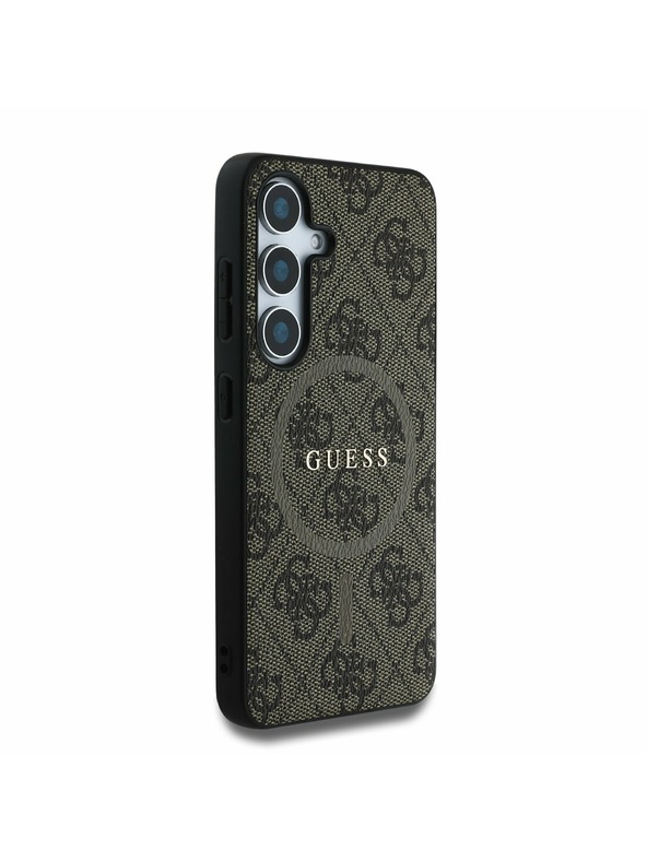 Guess Guess PU кожен 4G цветен пръстен MagSafe заден калъф за Samsung Galaxy S25 Brown