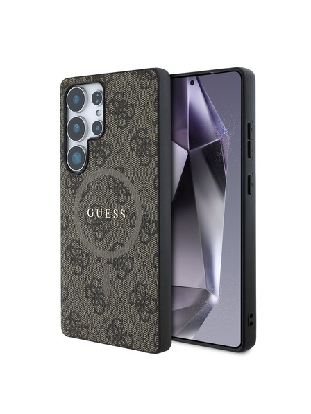 Guess Guess PU кожен 4G цветен пръстен MagSafe заден калъф за Samsung Galaxy S25 Ultra Brown