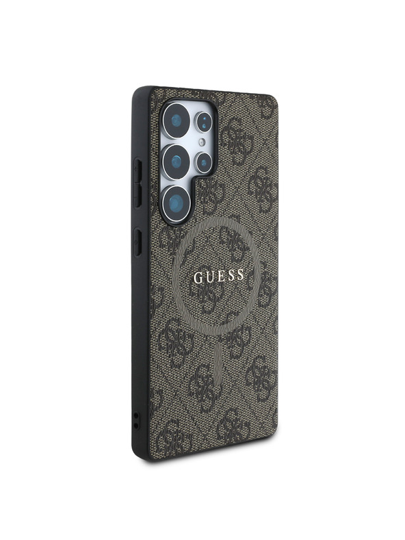 Guess Guess PU кожен 4G цветен пръстен MagSafe заден калъф за Samsung Galaxy S25 Ultra Brown