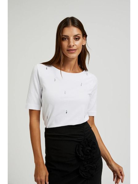 Moodo Бяла базова тениска с тричетвъртови ръкави