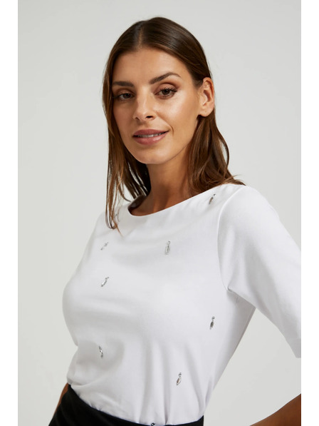 Moodo Бяла базова тениска с тричетвъртови ръкави