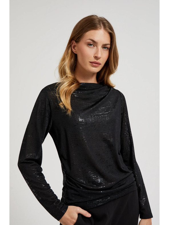 Moodo Черна блуза с набрано деколте и дълъг ръкав
