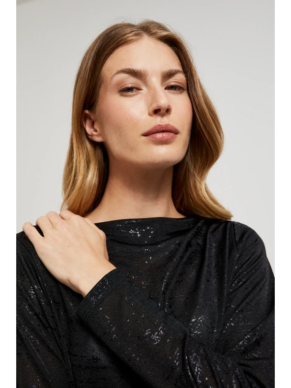 Moodo Черна блуза с набрано деколте и дълъг ръкав