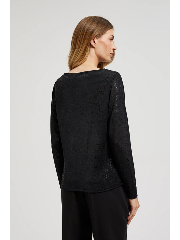 Moodo Черна блуза с набрано деколте и дълъг ръкав