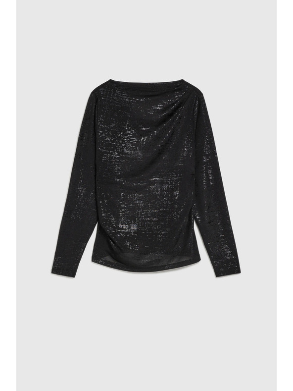 Moodo Черна блуза с набрано деколте и дълъг ръкав
