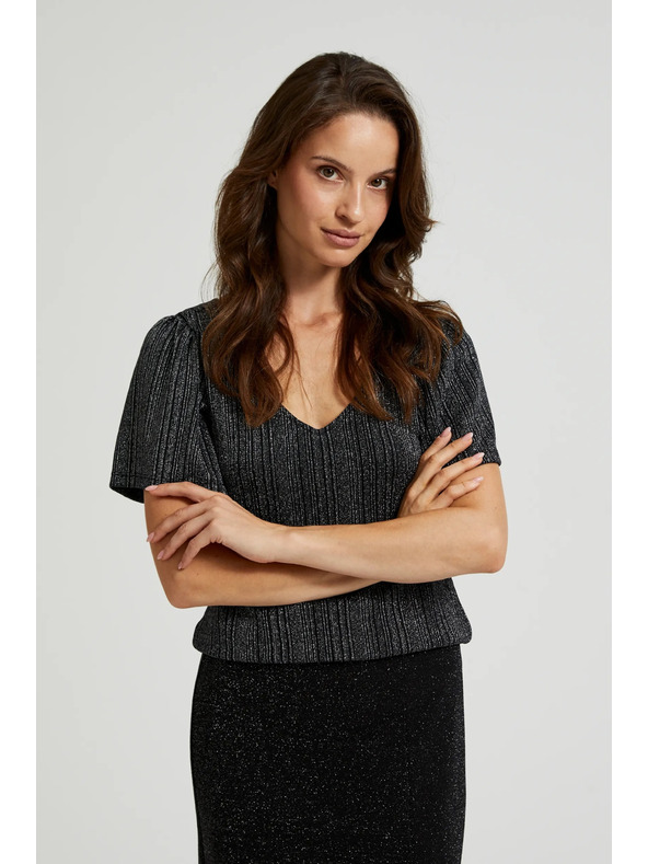 Moodo Сребрист топ с къс ръкав