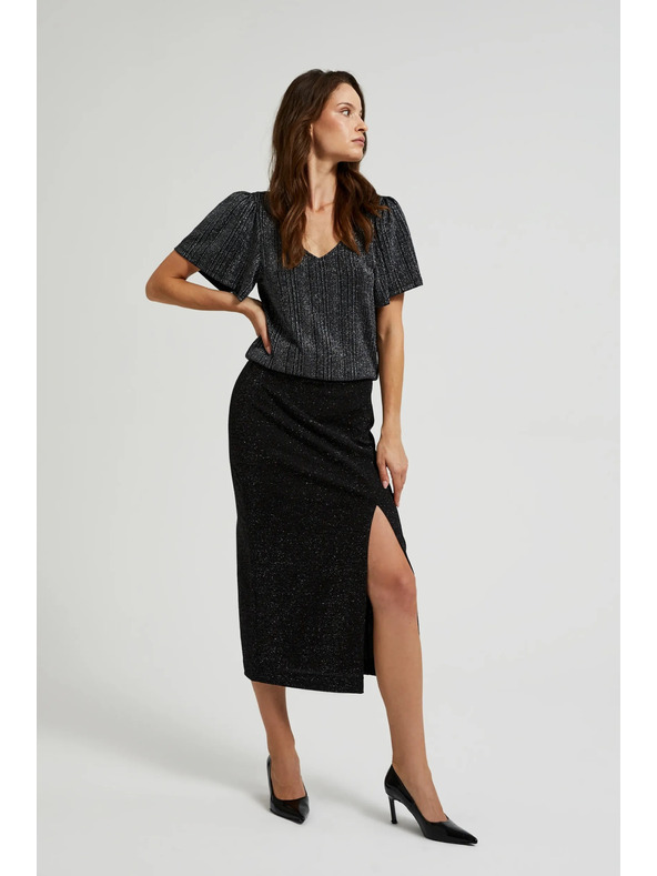 Moodo Сребрист топ с къс ръкав