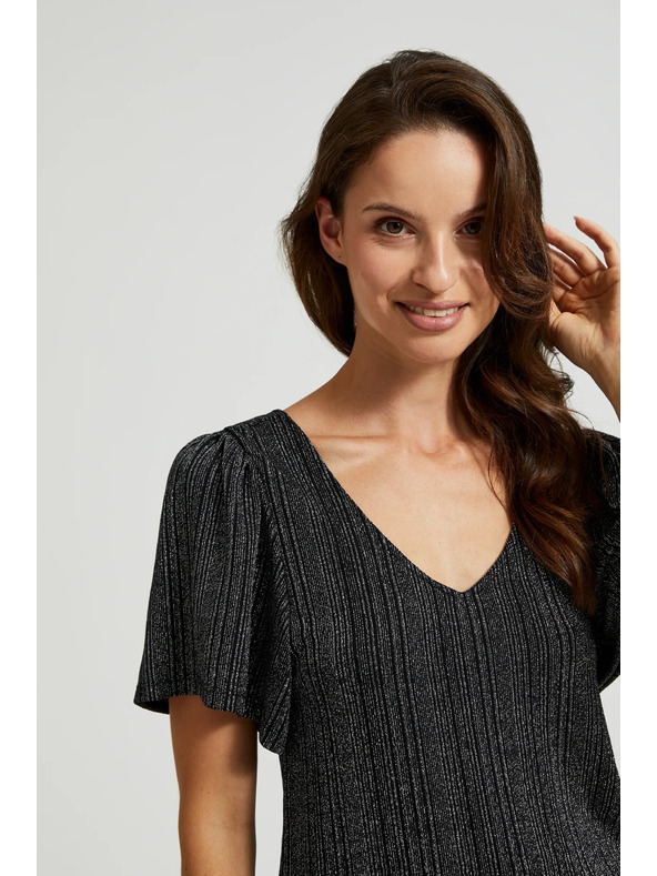 Moodo Сребрист топ с къс ръкав