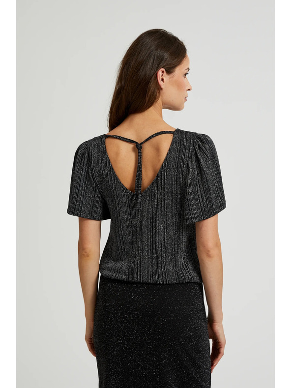 Moodo Сребрист топ с къс ръкав