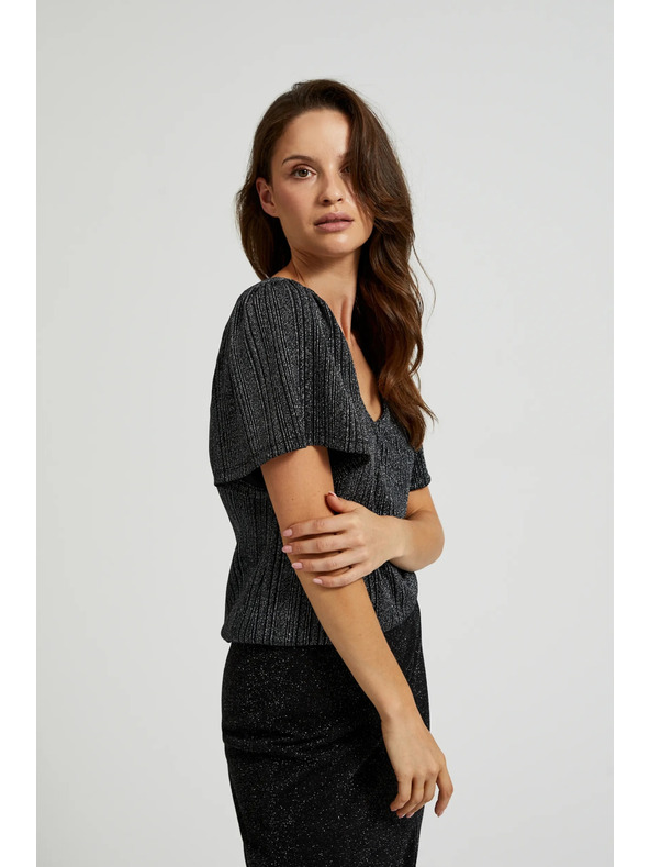 Moodo Сребрист топ с къс ръкав