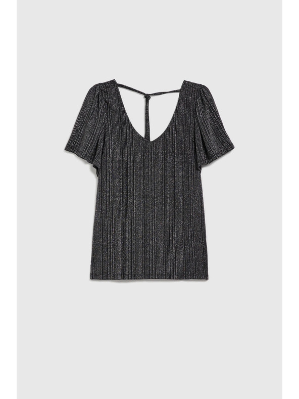 Moodo Сребрист топ с къс ръкав