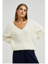 Moodo Бял пуловер с V-образно деколте