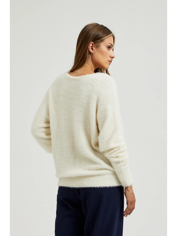 Moodo Бял пуловер с V-образно деколте