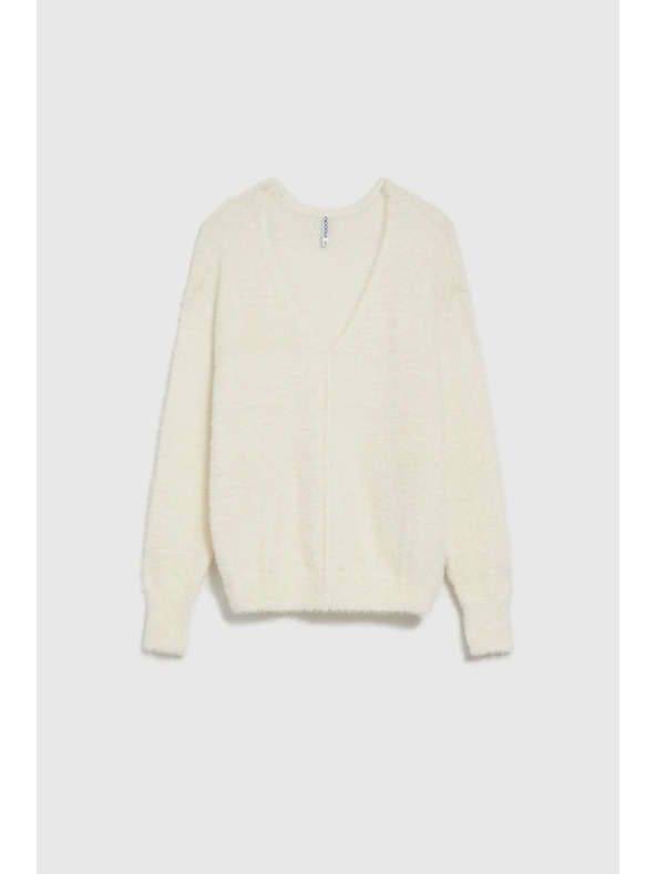 Moodo Бял пуловер с V-образно деколте