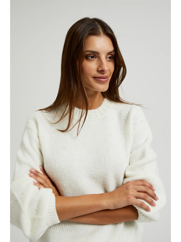 Moodo Бял пуловер с балонени ръкави