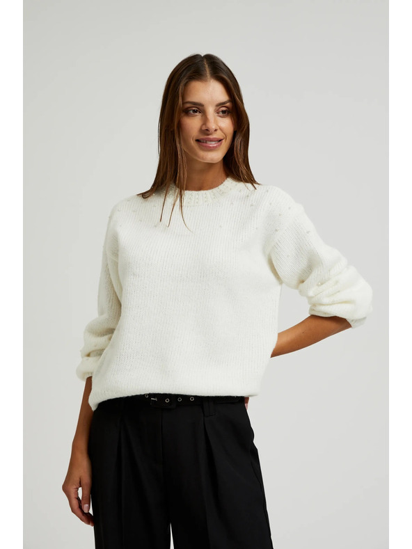 Moodo Бял пуловер с балонени ръкави