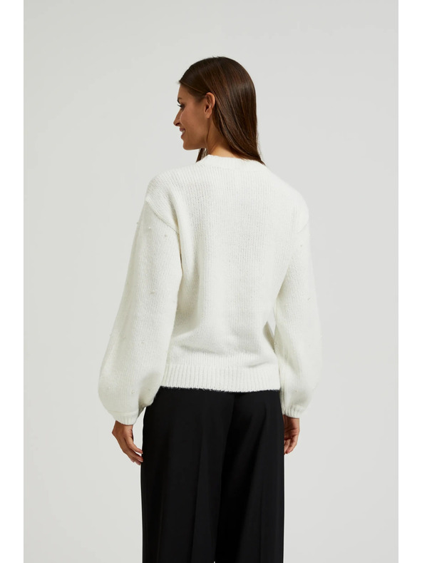 Moodo Бял пуловер с балонени ръкави