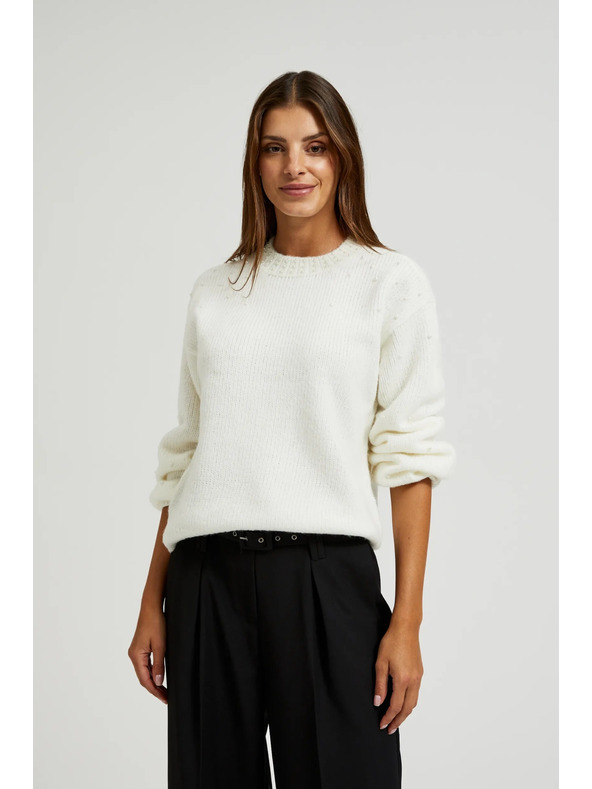 Moodo Бял пуловер с балонени ръкави