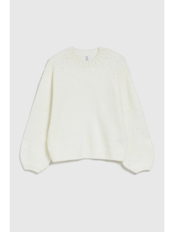 Moodo Бял пуловер с балонени ръкави