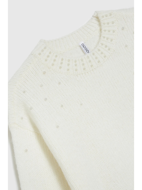Moodo Бял пуловер с балонени ръкави