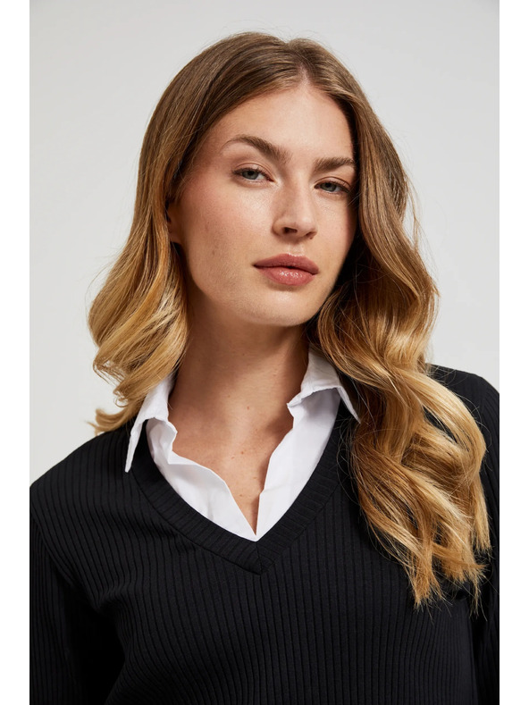 Moodo Черен дамски топ с дълъг ръкав