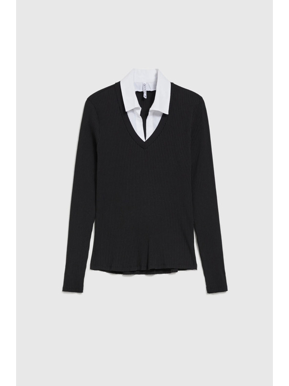 Moodo Черен дамски топ с дълъг ръкав