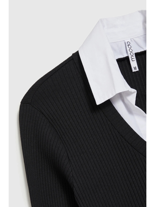 Moodo Черен дамски топ с дълъг ръкав