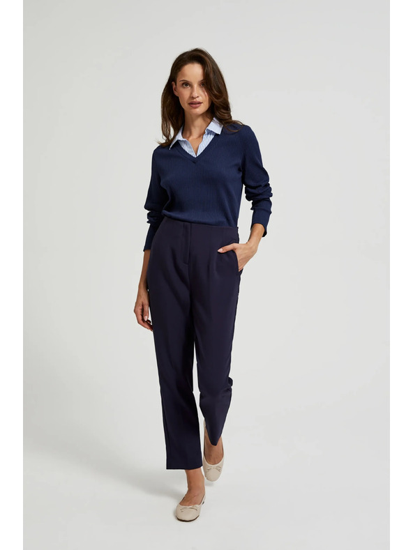 Moodo Тъмносин пуловер с яка като на риза