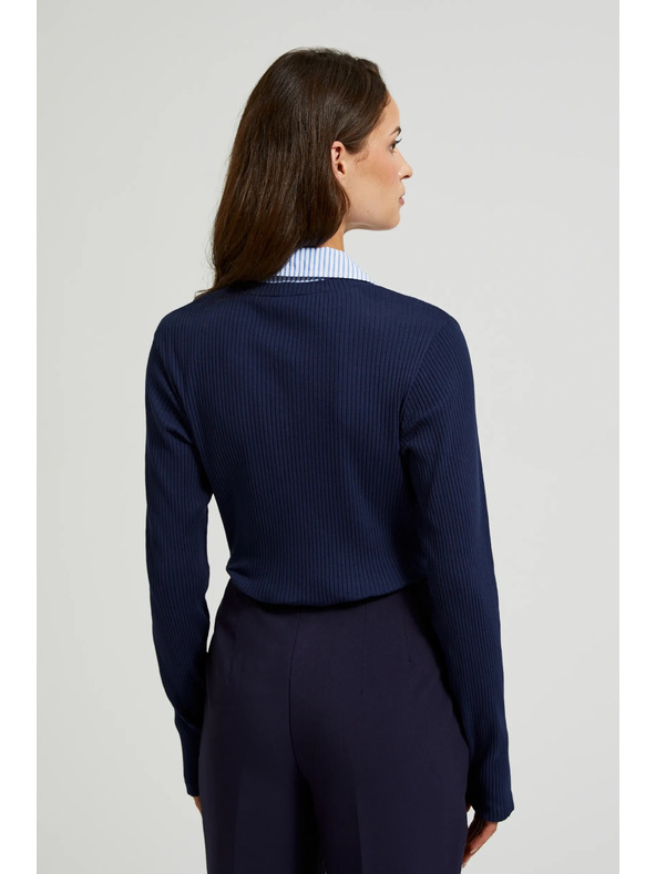 Moodo Тъмносин пуловер с яка като на риза