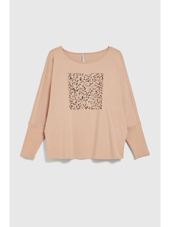Moodo Светлокафяв дамски топ с дълъг ръкав