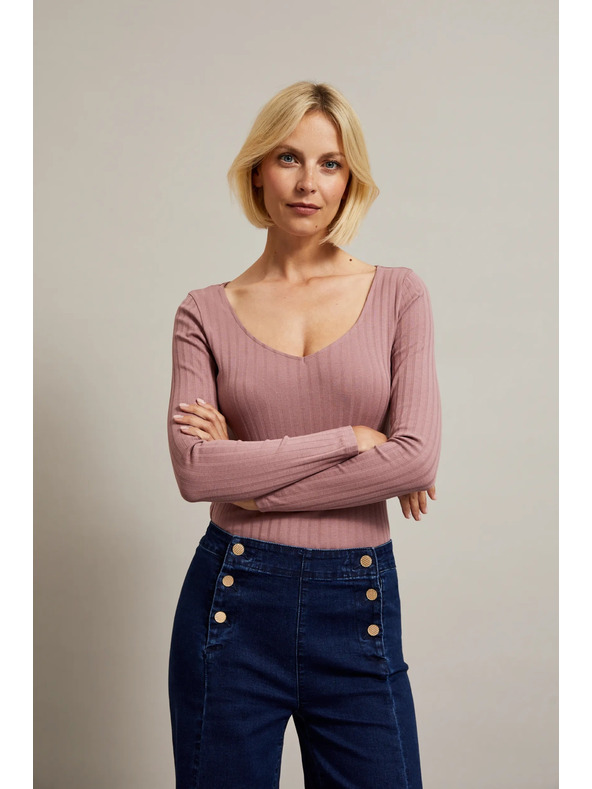 Moodo Пудрово розов дамски топ с дълъг ръкав