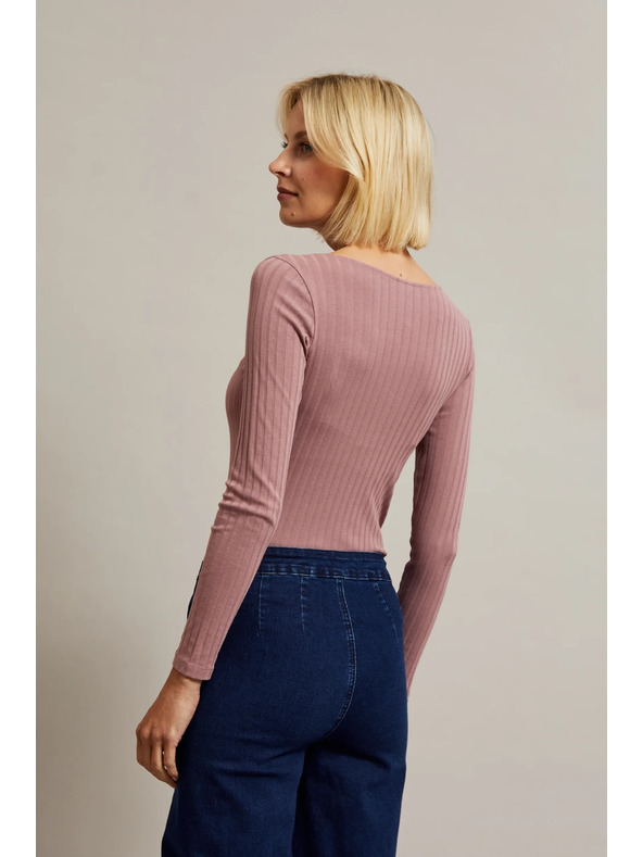 Moodo Пудрово розов дамски топ с дълъг ръкав