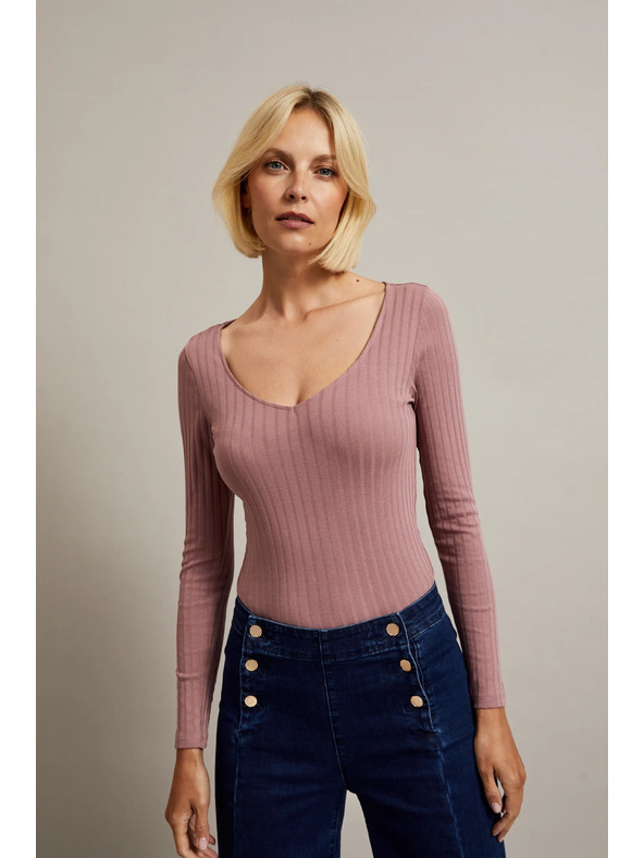 Moodo Пудрово розов дамски топ с дълъг ръкав